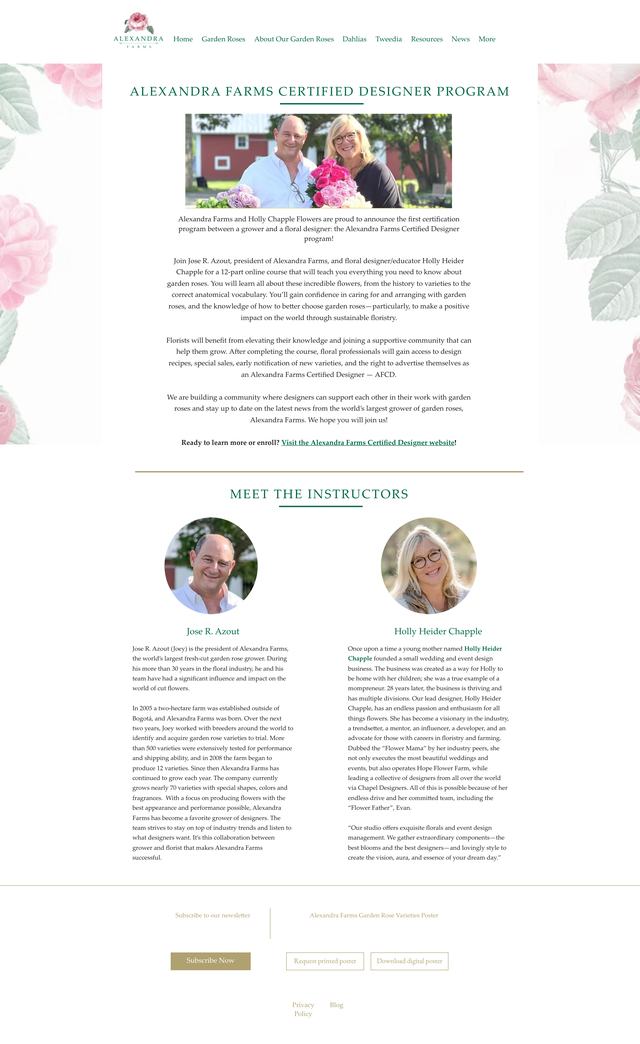 Alexandra Farms Certified Designer program page, previous build