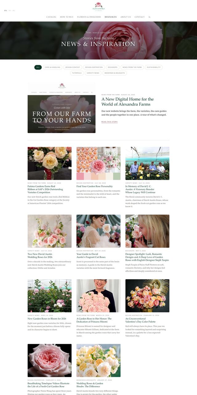 Alexandra Farms Blog page, current site