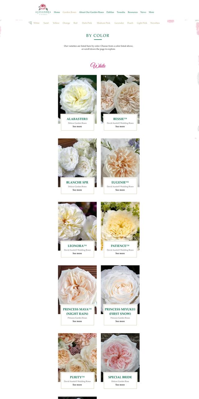 Alexandra Farms Variety catalog page, previous build