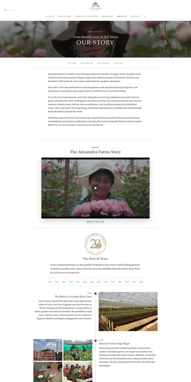 Alexandra Farms Our Story page, current site