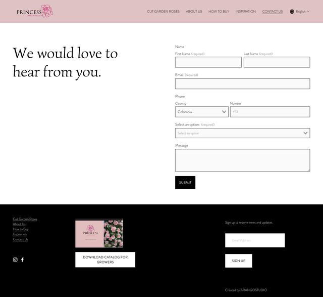 Princess Garden Roses Contact page, previous build