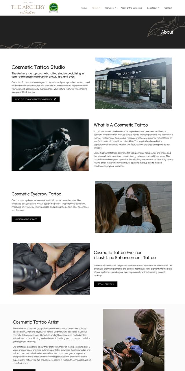 The Archery Collective About page, previous site