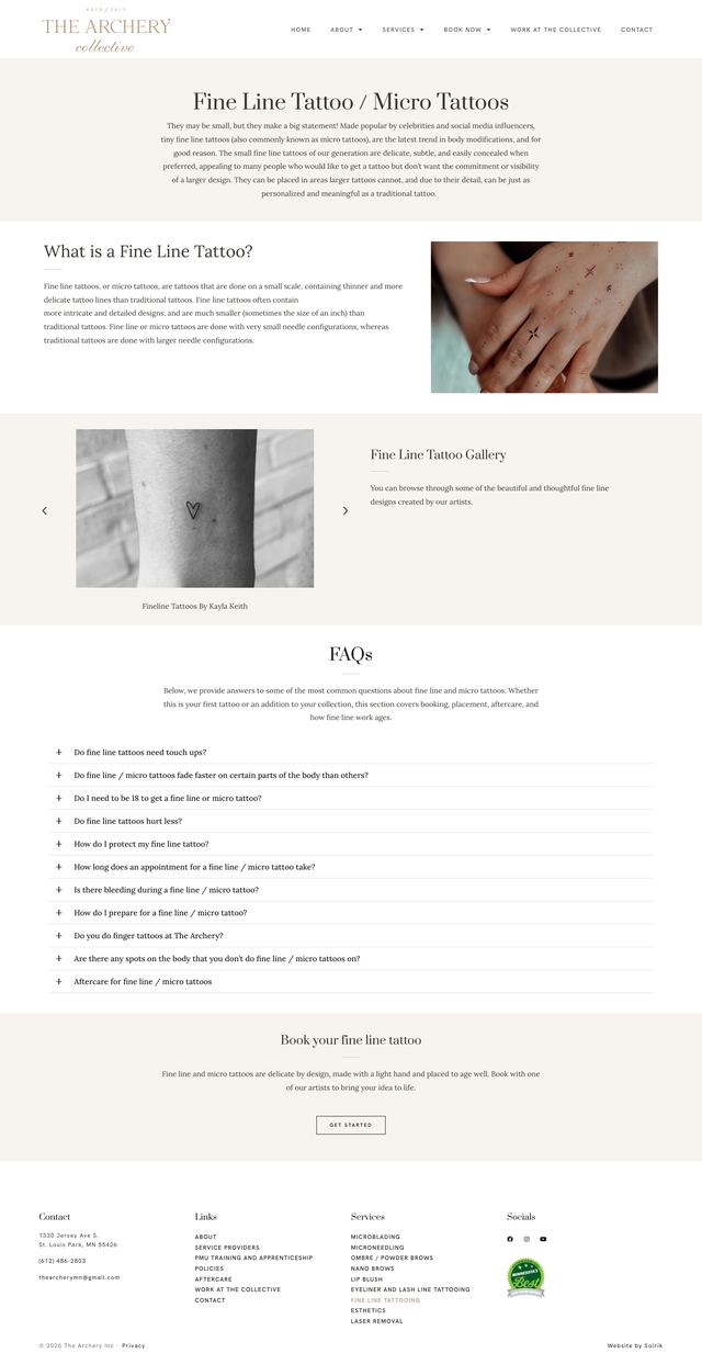 The Archery Collective Fine line tattooing page, today