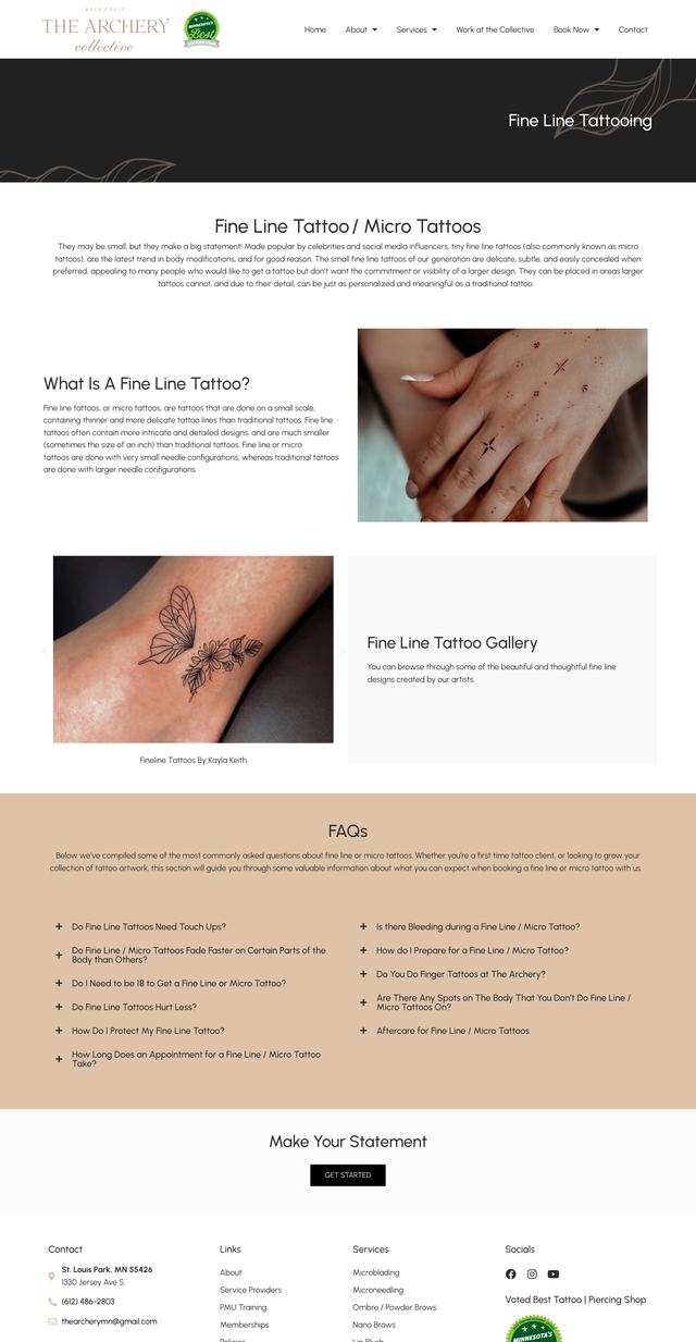 The Archery Collective Fine line tattooing page, previous site