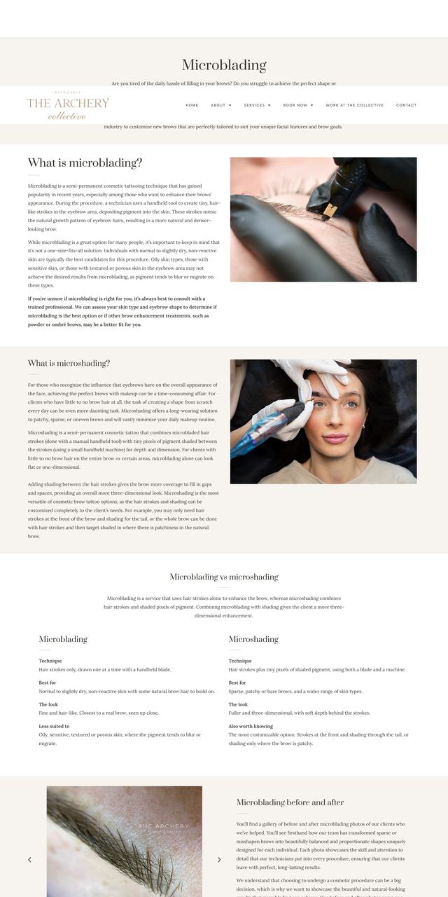 The Archery Collective Microblading page, today