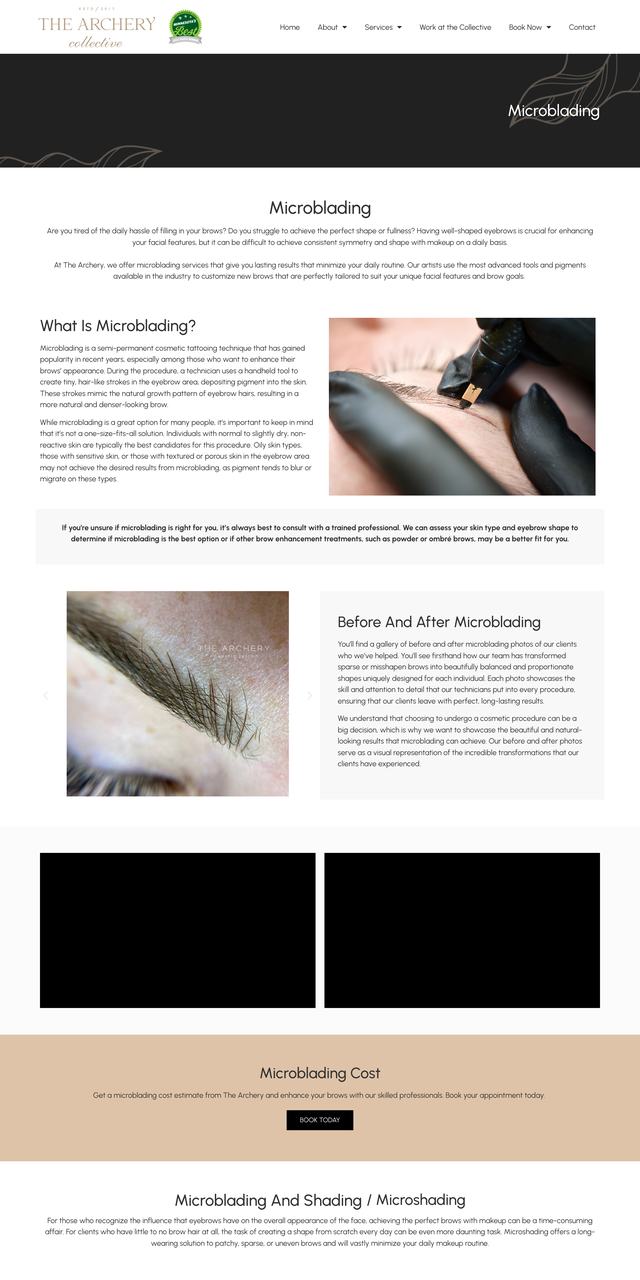 The Archery Collective Microblading page, previous site