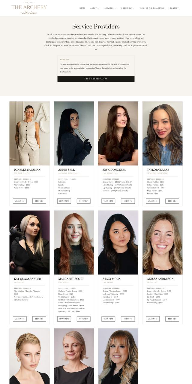 The Archery Collective Artists page, today