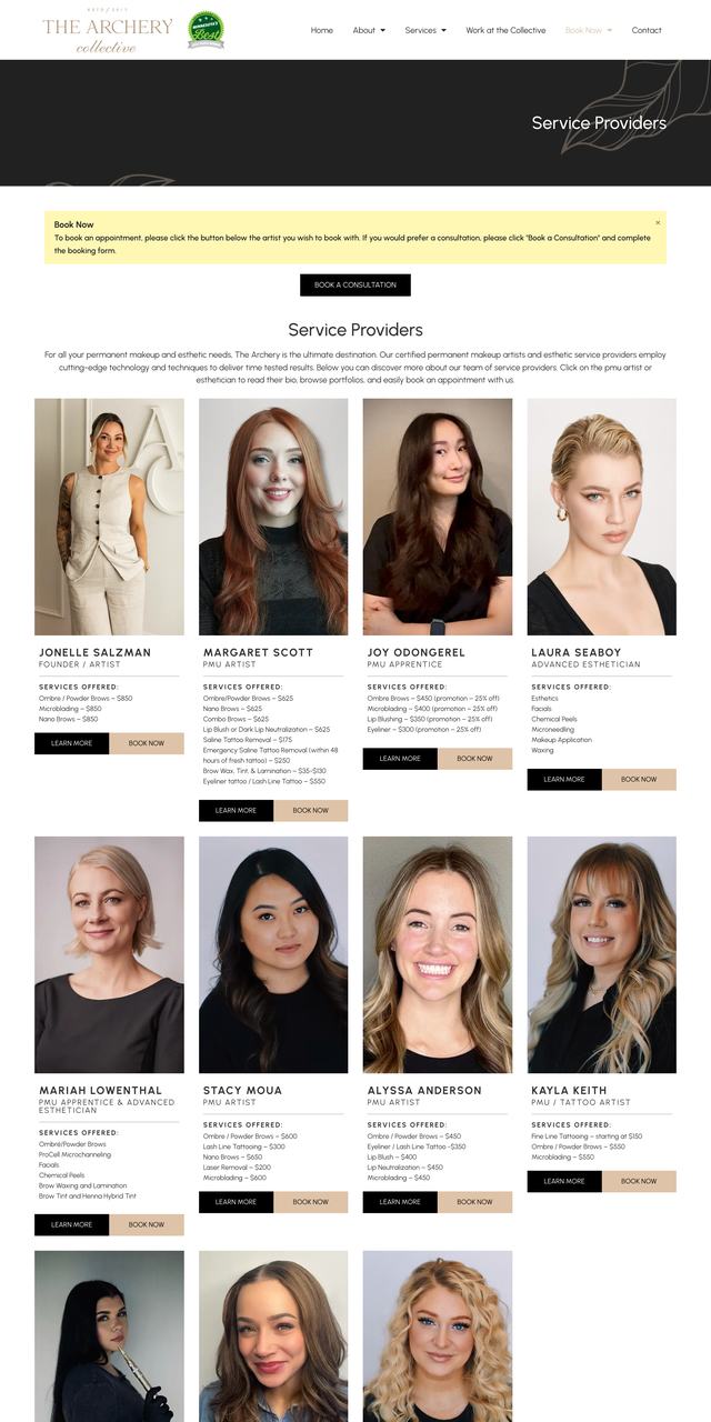 The Archery Collective Artists page, previous site