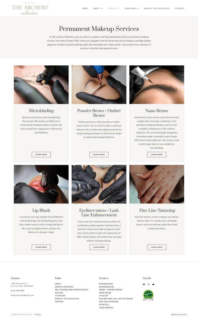 The Archery Collective Services page, today