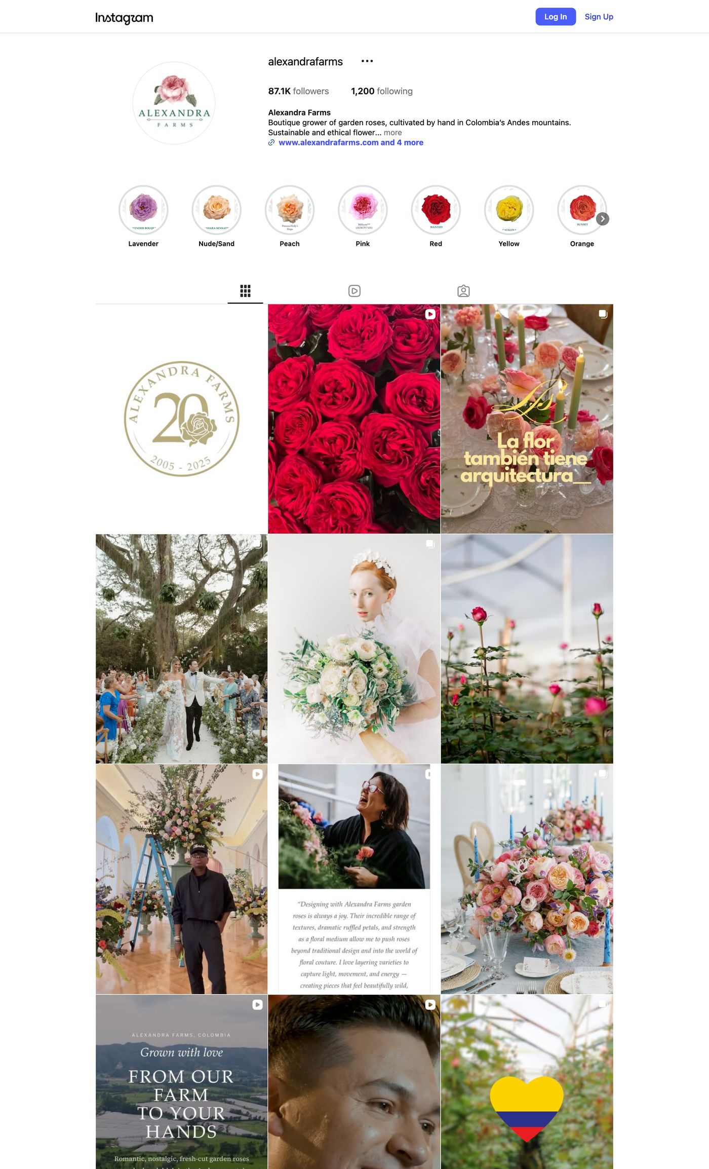 The Alexandra Farms Instagram profile and post grid